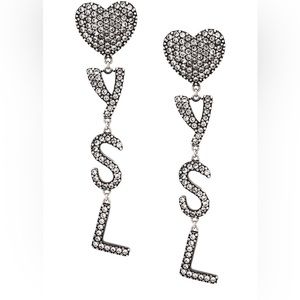 SAINT LAURENT Silver-tone crystal clip earrings